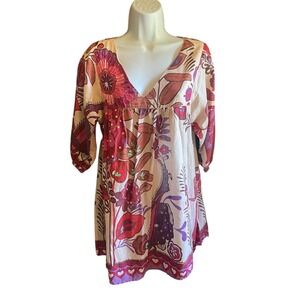 Luna Llena Floral Tunic‎ Top Beaded Embellished Bohemian Blouse Size S
